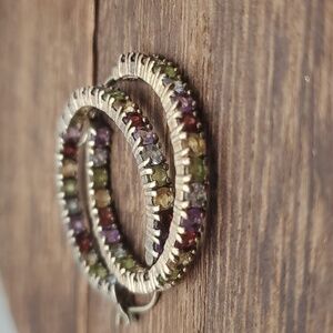 E2125 precious‎ gem sterling silver openwork window earrings hoops stunning